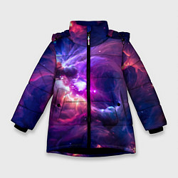 Куртка зимняя для девочки Небула в космосе в фиолетовых тонах - нейронная се, цвет: 3D-черный