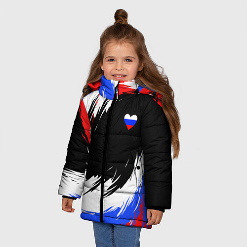Зимняя куртка для девочки Сердечко Россия - мазки кисти / 3D-Красный – фото 3