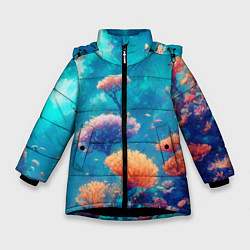 Куртка зимняя для девочки Океанские глубины, цвет: 3D-черный