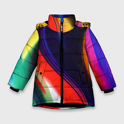 Куртка зимняя для девочки Абстракция красок мазками, цвет: 3D-черный