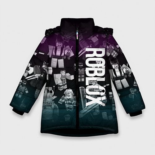 Зимняя куртка для девочки Роблокс персонажи под градиентом / 3D-Черный – фото 1