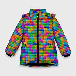 Куртка зимняя для девочки Крупные блоки Тетрис, цвет: 3D-черный