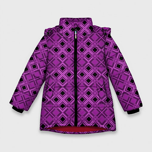 Зимняя куртка для девочки Геометрический узор в пурпурных и лиловых тонах / 3D-Красный – фото 1