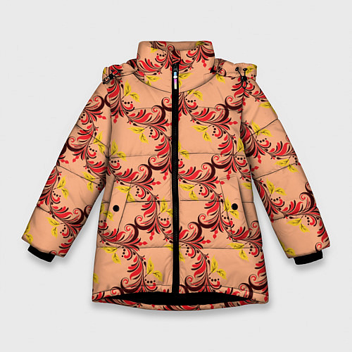 Зимняя куртка для девочки Абстрактный винтажный растительный орнамент / 3D-Черный – фото 1