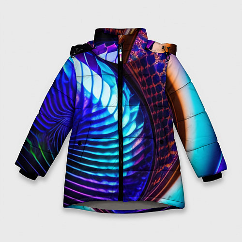 Зимняя куртка для девочки Неоновый водоворот / 3D-Светло-серый – фото 1