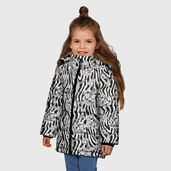 Куртка зимняя для девочки Декоративные цветы на фоне зебры, цвет: 3D-светло-серый — фото 2