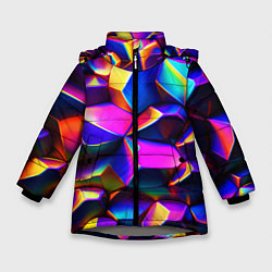 Куртка зимняя для девочки Бензиновые неоновые кристаллы, цвет: 3D-светло-серый