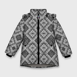 Зимняя куртка для девочки Геометрический узор черно белые ромбы