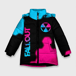 Куртка зимняя для девочки Fallout - neon gradient: надпись, символ, цвет: 3D-черный