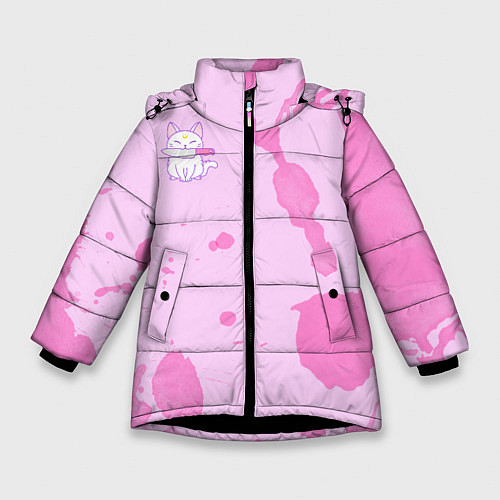 Зимняя куртка для девочки Котик и ножик / 3D-Черный – фото 1