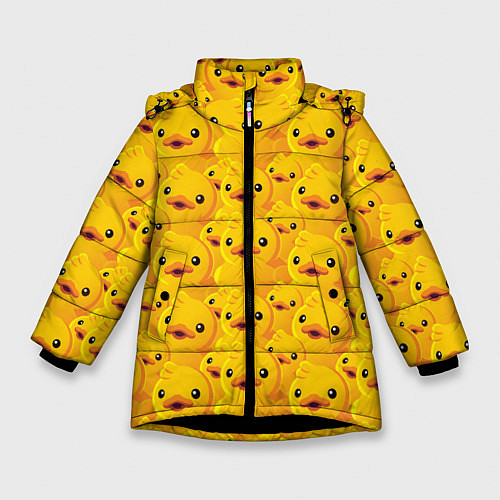 Зимняя куртка для девочки Желтая резиновая уточка для ванны / 3D-Черный – фото 1