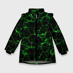 Куртка зимняя для девочки Разломы зеленого пламени, цвет: 3D-светло-серый
