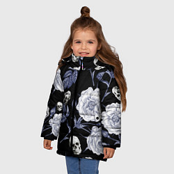 Куртка зимняя для девочки Черепа с розами, цвет: 3D-черный — фото 2