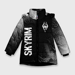 Зимняя куртка для девочки Skyrim glitch на темном фоне: надпись, символ