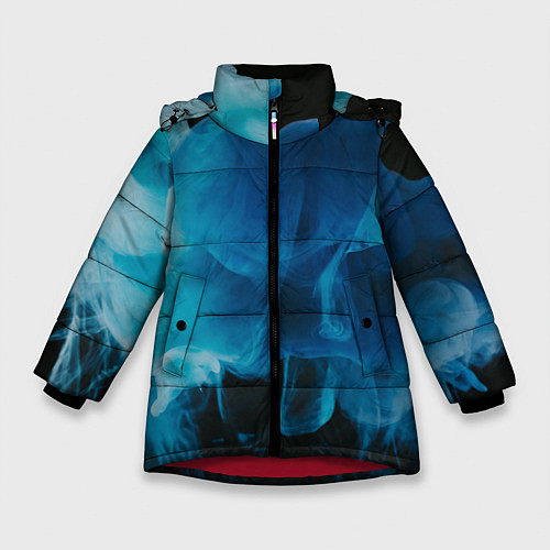 Зимняя куртка для девочки Абстрактный синий дым / 3D-Красный – фото 1