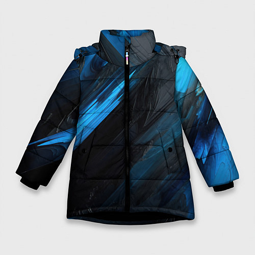 Зимняя куртка для девочки Синяя краска на черном фоне / 3D-Черный – фото 1
