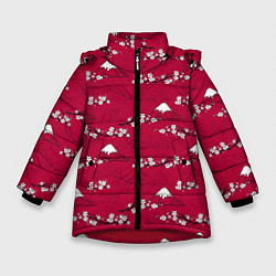 Куртка зимняя для девочки Японский паттерн - цветение сакуры, цвет: 3D-красный