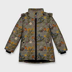 Куртка зимняя для девочки Малиновки и зверобой, цвет: 3D-черный