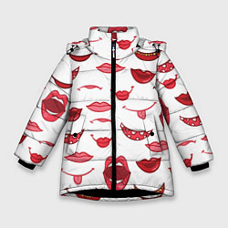 Куртка зимняя для девочки Сладкие губы, цвет: 3D-черный