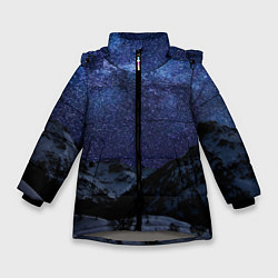 Куртка зимняя для девочки Снежные горы и космос, цвет: 3D-светло-серый