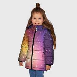 Куртка зимняя для девочки Желто фиолетовое свечение и звезды, цвет: 3D-черный — фото 2