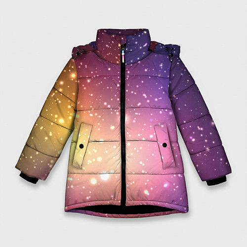 Зимняя куртка для девочки Желто фиолетовое свечение и звезды / 3D-Черный – фото 1