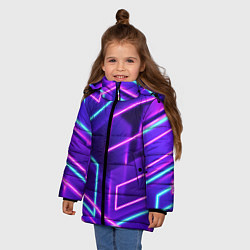 Куртка зимняя для девочки Светящиеся разноцветные полосы, цвет: 3D-черный — фото 2