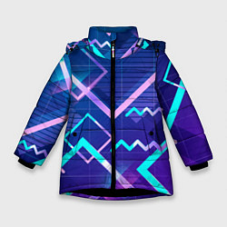 Куртка зимняя для девочки Разноцветные квадраты цветные, цвет: 3D-черный