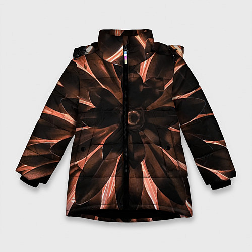 Зимняя куртка для девочки Тёмный цветочный паттерн / 3D-Черный – фото 1