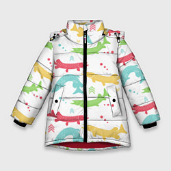 Куртка зимняя для девочки Красочные щучки, цвет: 3D-красный