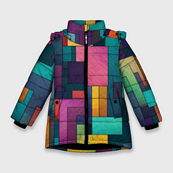 Куртка зимняя для девочки Современные геометрические фигуры, цвет: 3D-черный