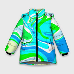 Куртка зимняя для девочки Абстракция сине-зеленая, цвет: 3D-светло-серый