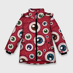 Куртка зимняя для девочки Множество жутких глаз, цвет: 3D-красный
