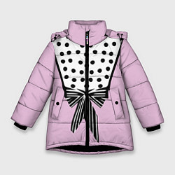Куртка зимняя для девочки Костюм Барби: черный горох с полосатым бантом, цвет: 3D-черный