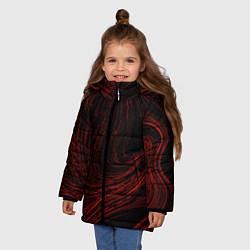 Куртка зимняя для девочки Абстракция красные кривые линии на черном, цвет: 3D-светло-серый — фото 2