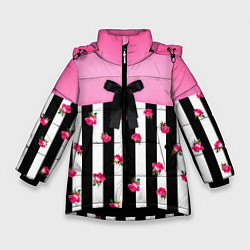 Зимняя куртка для девочки Костюм Барби: полоска с розами