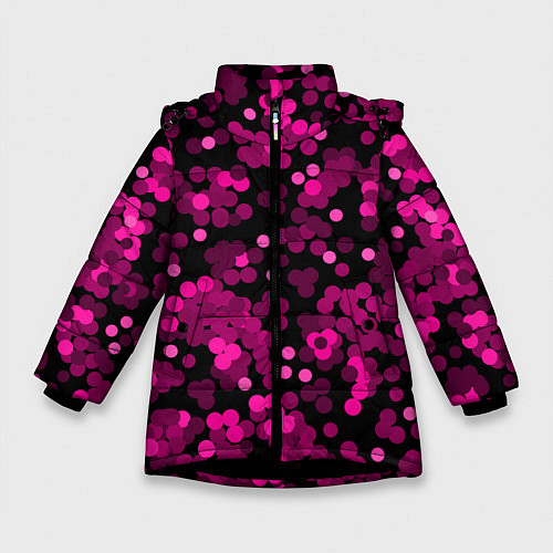 Зимняя куртка для девочки Красно розовые конфетти на черном / 3D-Черный – фото 1