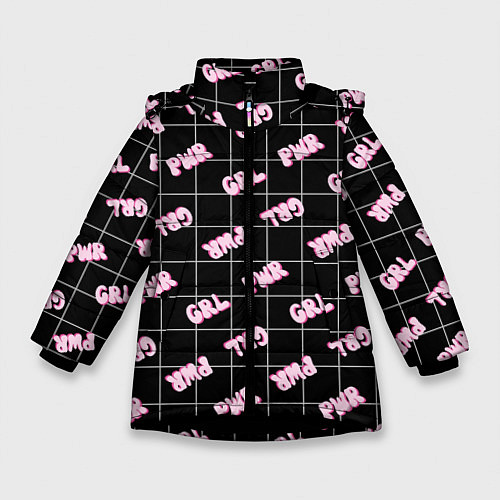 Зимняя куртка для девочки Girl power - черный в клетку / 3D-Черный – фото 1