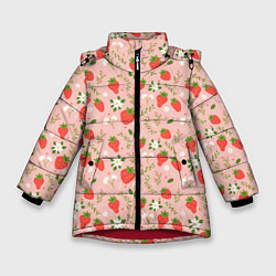Куртка зимняя для девочки Паттерн клубника и цветы, цвет: 3D-красный