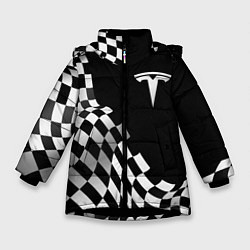 Куртка зимняя для девочки Tesla racing flag, цвет: 3D-черный