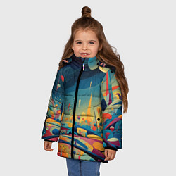Куртка зимняя для девочки Абстрактный пейзаж: арт нейросети, цвет: 3D-черный — фото 2