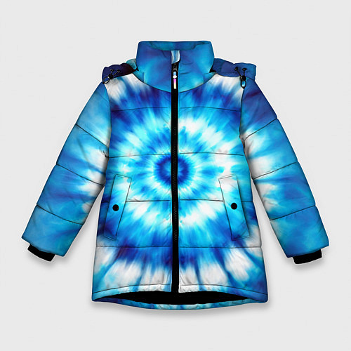 Зимняя куртка для девочки Тай-дай бело-синий круг / 3D-Черный – фото 1