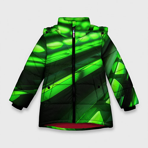 Зимняя куртка для девочки Green neon abstract / 3D-Красный – фото 1