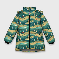 Куртка зимняя для девочки Парусники в море, цвет: 3D-светло-серый