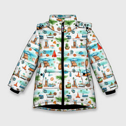 Куртка зимняя для девочки Летний микс, цвет: 3D-черный
