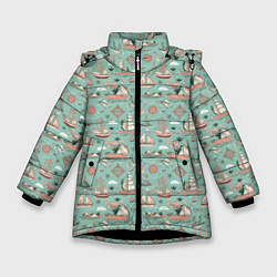 Куртка зимняя для девочки Парусники и корабли, цвет: 3D-черный