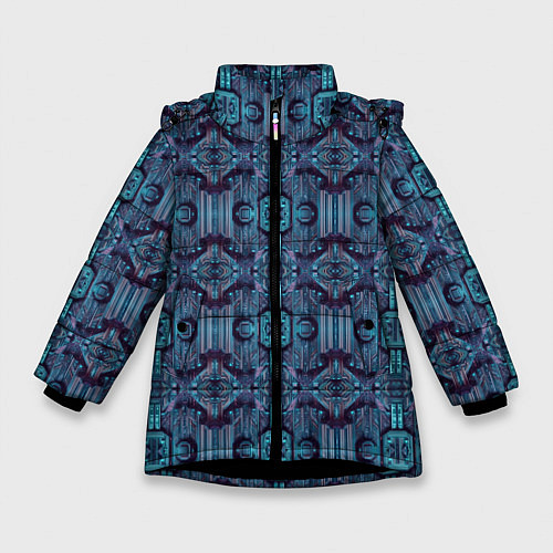 Зимняя куртка для девочки Сине-фиолетовый киберпанк / 3D-Черный – фото 1