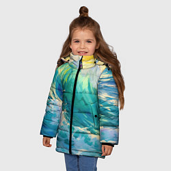 Куртка зимняя для девочки Нарисованные волны моря, цвет: 3D-красный — фото 2