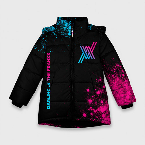 Зимняя куртка для девочки Darling in the FranXX - neon gradient: надпись, си / 3D-Черный – фото 1