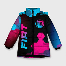 Куртка зимняя для девочки Fiat - neon gradient: надпись, символ, цвет: 3D-черный